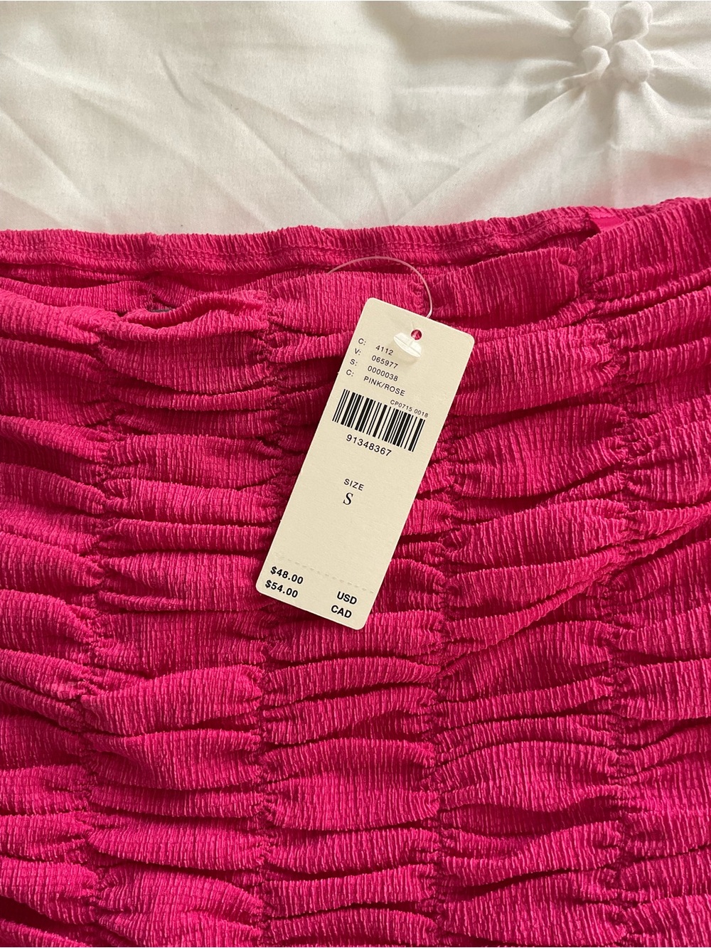 Fuchsia Pink Ruched strapless top- Size S